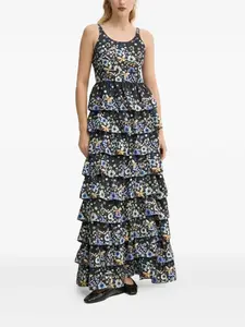 Многоярусное макси-платье с цветочным узором MUNTHE, черный