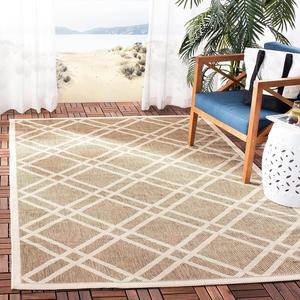 Ковер SAFAVIEH, 239 x 239 см, Washable Rug Outdoor Courtyard Collection - квадратный, Brown & Bone, без линьки и легкий в уходе, идеален для патио, заднего двора, прихожей (CY6923-242)