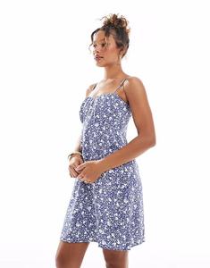 ЕДИНСТВЕННОЕ мини-платье на бретельках с синим мелким принтом