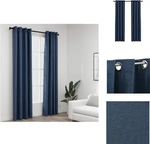 Плотные шторы с люверсами, под лен, 2 шт., синие, 140 x 245 см - Шторы и портьеры vidaXL