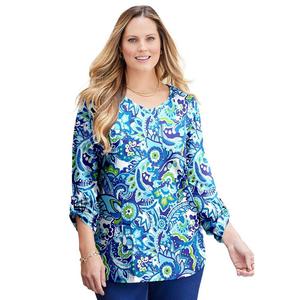 Женский топ с v-образным вырезом Caterinas Liz&me больших размеров Catherines, цвет Vibrant Blue Paisley