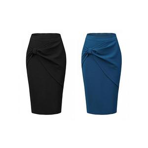 2 упаковки облегающих миди-юбок-карандаш для женщин с высокой талией и сборками Allegra K, Black Peacock Blue