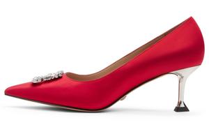 Остроносые лодочки на каблуке 6 см женские красные CHARLES&KEITH