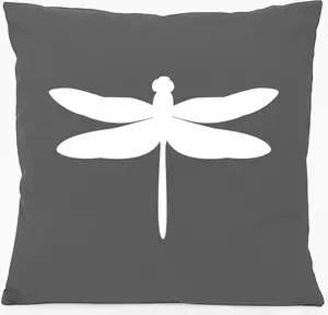Подушка для дивана Huuraa "Силуэт стрекозы" 40x40 см с наполнителем из хлопка стального серого цвета, сувенир "Стрекоза" Hellweg Druckerei
