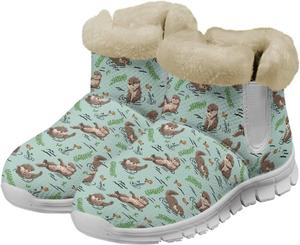 Зимние ботинки chaqlin Otter Snow с флисовым плюшем для женщин, теплые повседневные уличные ботинки с плоской подошвой, противоскользящие, широкие, легкие и удобные рабочие ботинки, Floral Fish Otter