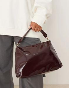 Лакированная сумка Accessorize с широким ремешком бордового цвета
