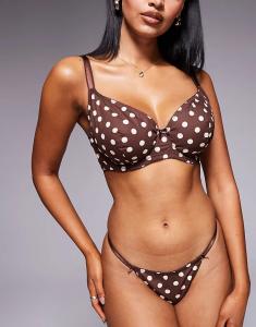 Бюстгальтер-балконет на косточках ASOS DESIGN Fuller Bust Shay в горошек, шоколадно-кремового цвета