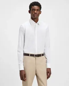 Мужская рубашка с длинным рукавом и воротником кент больших размеров Boss, белый