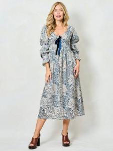 Платье The William Morris Society с бантом и цветочным принтом Juniper Hope & Ivy, Blue/Multi