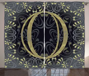 Шторы ABAKUHAUS Rustic Curtain, Victorian 0 Damask, универсальные ленточные шторы для гостиной с петлями и крючками, 280 x 175 см, темно-синий, серо-желтый Abakuhaus