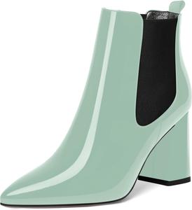 Женские уличные ботильоны ROSERWISH с острым носком, эластичными вставками, лакированные, стильные, на массивном каблуке 3,3 дюйма