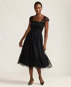 Женское миди-платье из бархатистого шифона Lands' End, Black