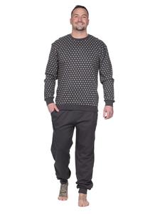 NORMANN Пижамный комплект с длинными рукавами и манжетами, уютный трикотаж интерлок серого цвета