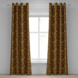 Штора на люверсах ABAKUHAUS в стиле вестерн, винтажный узор с подковами и талисманом "Звездочка", декоративная, двухпанельная, 280 см x 245 см, светло-желто-коричневый цвет Abakuhaus