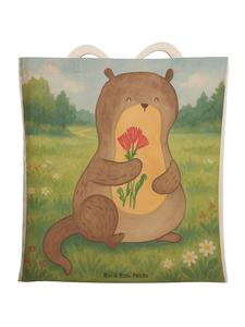 Сумка-шоппер из ткани с рисунком выдры и букета, без... белого цвета Mr. & Mrs. Panda