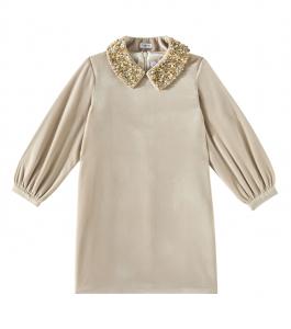 Платье из бархата с декоративными элементами Il Gufo, Root Beige