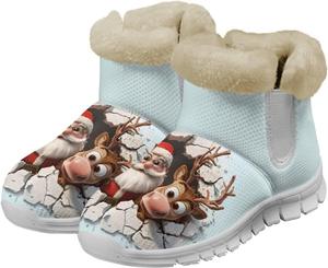 Женские теплые зимние ботинки с меховой подкладкой, снежные ботинки, слипы на щиколотку, уличные нескользящие короткие ботинки, удобная обувь, размер US 6-12 Qoiuvncy, Snowflakes Santa Claus