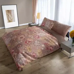 Комплект постельного белья из сатина 160x200 с цифровой печатью Nobile Flowers пудрово-розовый FARO