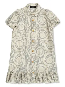 Короткое платье с принтом Barocco Versace Kids, серый