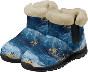 Зимние женские теплые ботинки Мягкие плюшевые снегоступы Ботильоны для улицы Удобная обувь для женщин Suhoaziia, Marble Print