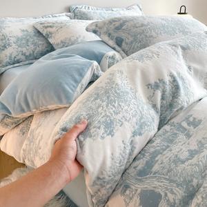 FUANNA Комплект постельного белья, 4 предмета, 150 см, простыня на резинке, цвет Yunmu-Lan