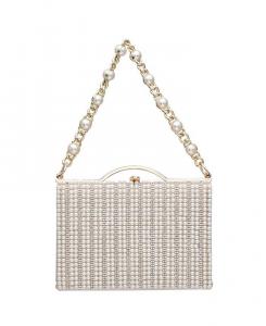 Женский минаудьер с искусственным жемчугом и кристаллами Nina, белый