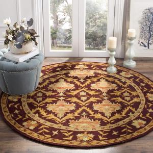 Ковер SAFAVIEH, 107 x 107 см, Antiquity Collection, круглый, Wine & Gold, ручной работы, традиционный восточный из шерсти, идеален для помещений с высокой проходимостью в гостиной, спальне (AT54A)