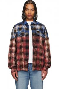 Palm Angels Рубашка в клетку с изогнутым логотипом красного и синего цвета