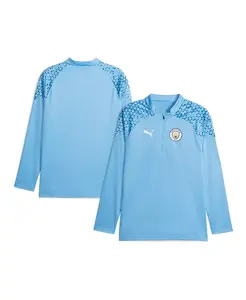 Мужская тренировочная майка Manchester City 2023/24 небесно-голубого цвета с застежкой-молнией на четверть Puma