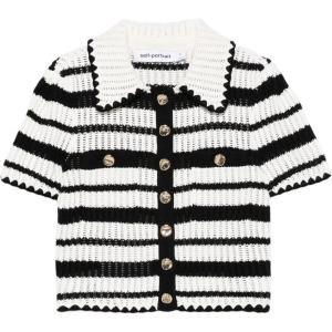 Полосатый топ с кружевной вязкой Self-portrait, белый