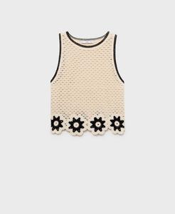 Женский вязаный крючком топ с цветочным узором MANGO, Ecru