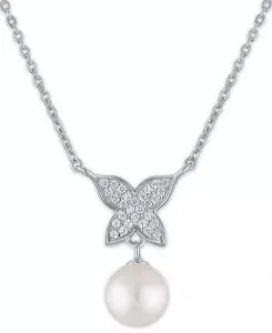 Ожерелье в форме бабочки из культивированного пресноводного жемчуга (7,5–8 мм) и кубического циркония из стерлингового серебра Macy'S, white