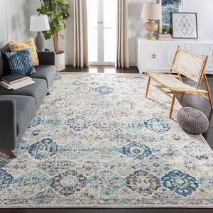 Ковер SAFAVIEH, 366 x 549 см, Madison Collection, Ivory & Aqua, дизайн Boho Chic Distressed, без ворсоотделения и простой в уходе, идеален для помещений с высокой проходимостью в гостиной, спальне (MAD611A)