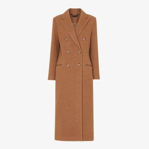 Двубортное пальто из фактурной шерсти с заостренным воротником Whistles, цвет tan