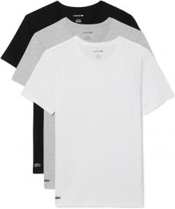 Мужская облегающая футболка с круглым вырезом, 100% хлопок, упаковка из 3 шт. Lacoste, White/Grey/Black