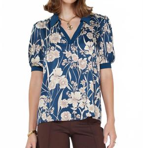 Флоральный принт блузка с коротким рукавом в темно-синем цвете Current air
