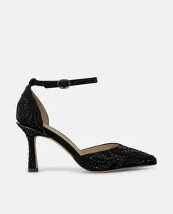 Женские туфли на каблуке с декором из страз и заостренным носком Alma en Pena, черный