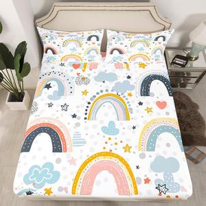 Erosebridal Комплект постельного белья Kawaii Room Decor с радужным принтом облаков и капель, Multi 32