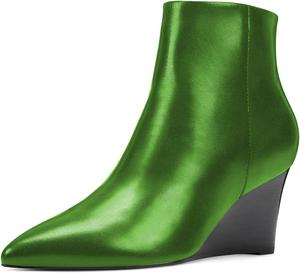 Женские ботильоны YDN на танкетке с заостренным носком, средним каблуком и боковой молнией, осенние западные модные ботинки, размер 4-15 US, Green
