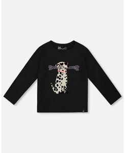 Хлопковая футболка для девочки, черная, с далматином - для малышей/детей Deux par Deux, Black