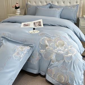 LUOLAI HOME Комплект постельного белья, 4 предмета, простыня на резинке 180 см, цвет Misty Blue