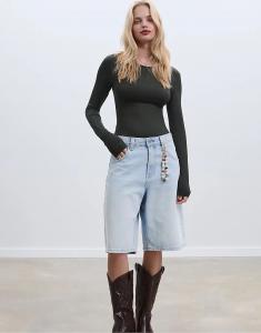 Боди Stradivarius с длинными рукавами из полиамида зеленого цвета