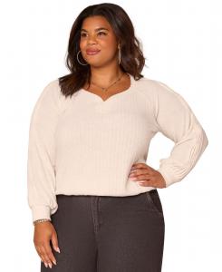 Вязаный топ большого размера с длинными рукавами и обработанным низом Democracy, Hcr Heather