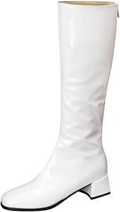 Женские сапоги до колена на низком каблуке, длинные ботильоны, зимняя модная обувь, стиль для вечеринок Generic, White