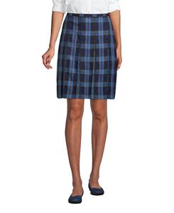 Женская клетчатая юбка-плиссе длиной до колена Lands' End, French blue plaid