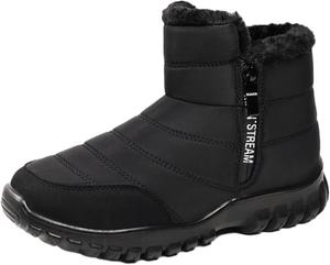 Мужские зимние теплые ботинки до щиколотки, противоскользящие водонепроницаемые ботинки с утолщенной плюшевой подкладкой и двойной молнией для сохранения тепла Zplmide, черный