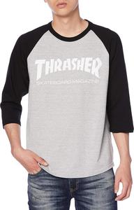 Мужская футболка-реглан Slasher TH82011 / MAG LOGO 3/4 (с логотипом бренда) Классическая Thrasher, белый/черный/серый