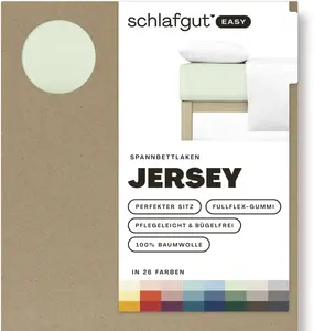 Простыня Schlafgut "EASY из 100% хлопка, мягкая и впитывающая, фирменная простыня", для матрасов высотой до 22 см, размером 90x200, 140x200 или 180x200 см 90-100х190-200 см, 1 шт., зеленый