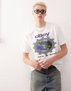 Футболка с графическим логотипом Obey Peace & Unity в пигментном винтажном белом цвете