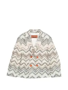 Двубортный пиджак с зигзагообразным узором Missoni Kids, бежевый